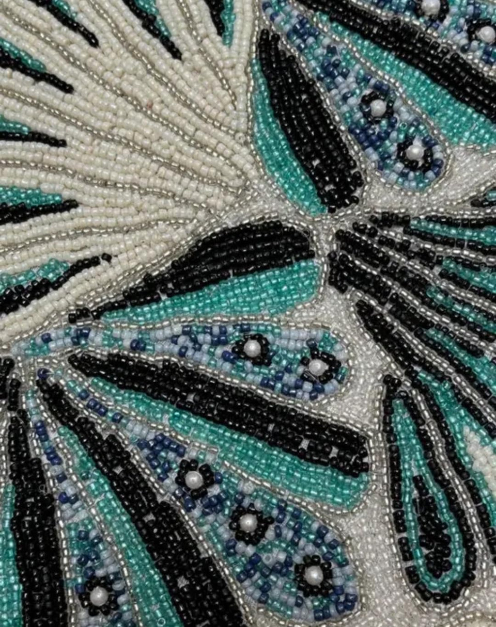 Beaded Table Runner, Teal and Black Floral Fan Design, Handcrafted Decorative Home Decor