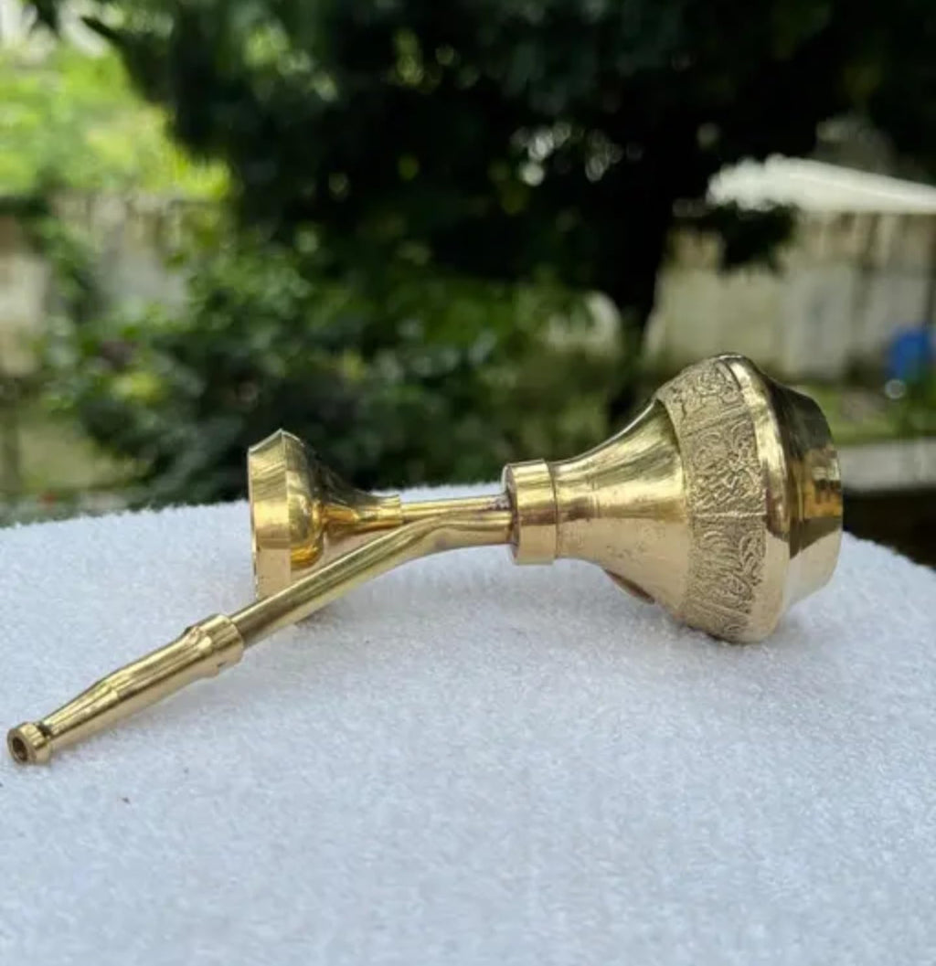 Decorative Brass Hookah with Ornate Base, Traditional Design, Gold Finish