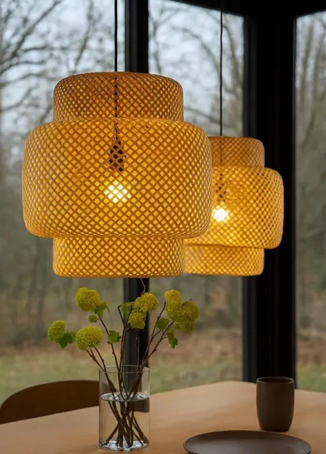Bamboo Woven Pendant Light, Natural Rattan Shade, Warm Ambient Lighting, Asian Style Hanging Lamp