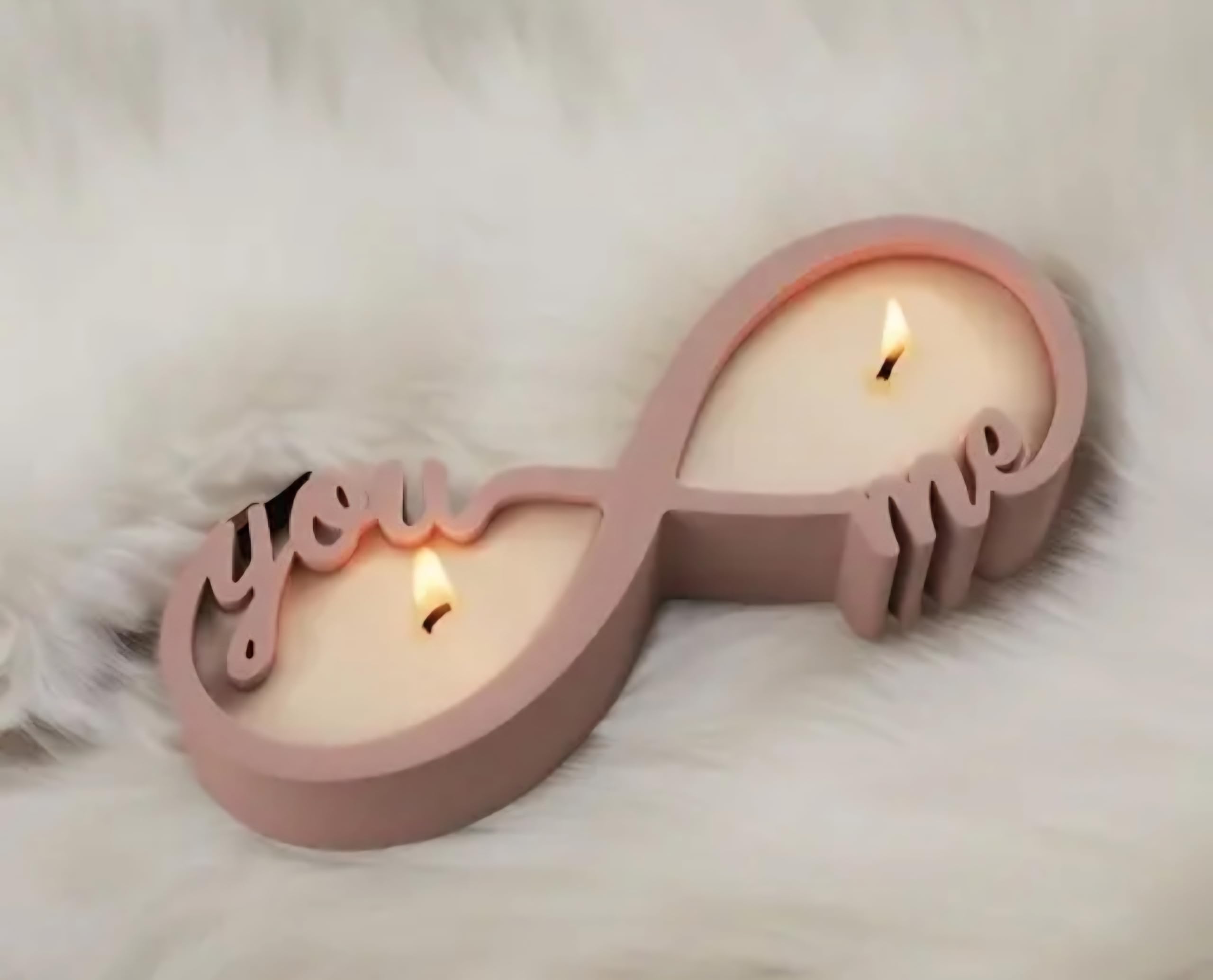 Wooden Candle Holder, Pink, You & Me Text, Double Tealight Holder, Romantic Decor