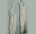 Macrame Wall Hanging Set, Moon and Star Design, Boho Home Decor, White Cotton Woven Tapestry, 2 Pieces