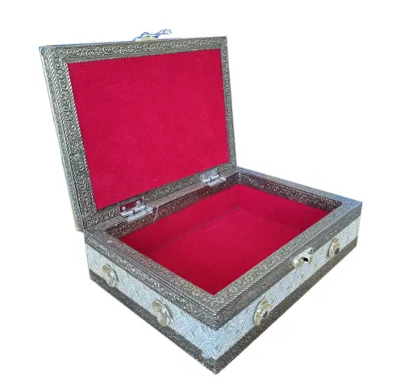 Vintage Decorative Jewelry Box, Silver Gray, Metal Alloy, Square Shape, Floral Pattern Design, Antique Storage Case with Ornate Embossed Details