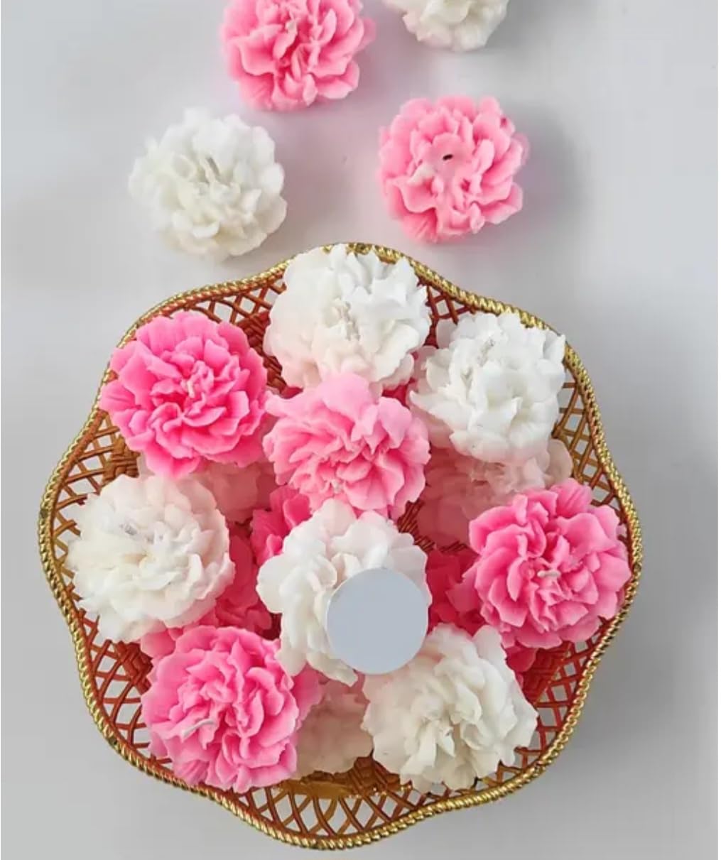 Decorative Flower-Shaped Candles, Pink and White, Set of 8
