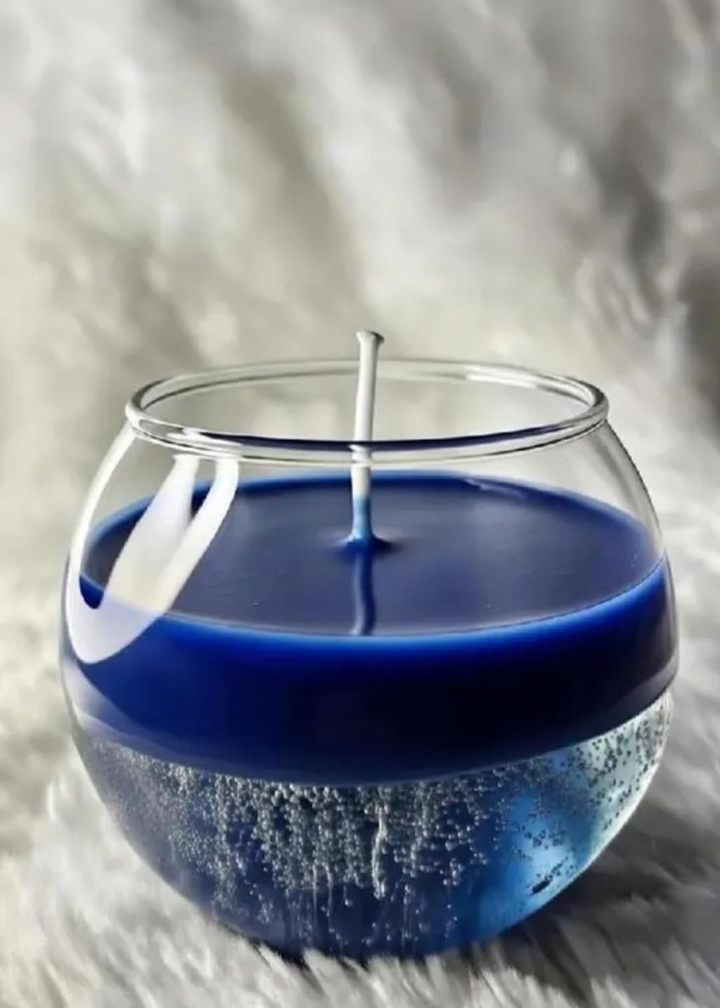 Blue Wax Candle in Round Clear Glass Bowl, Single Wick, Decorative Home Accent
