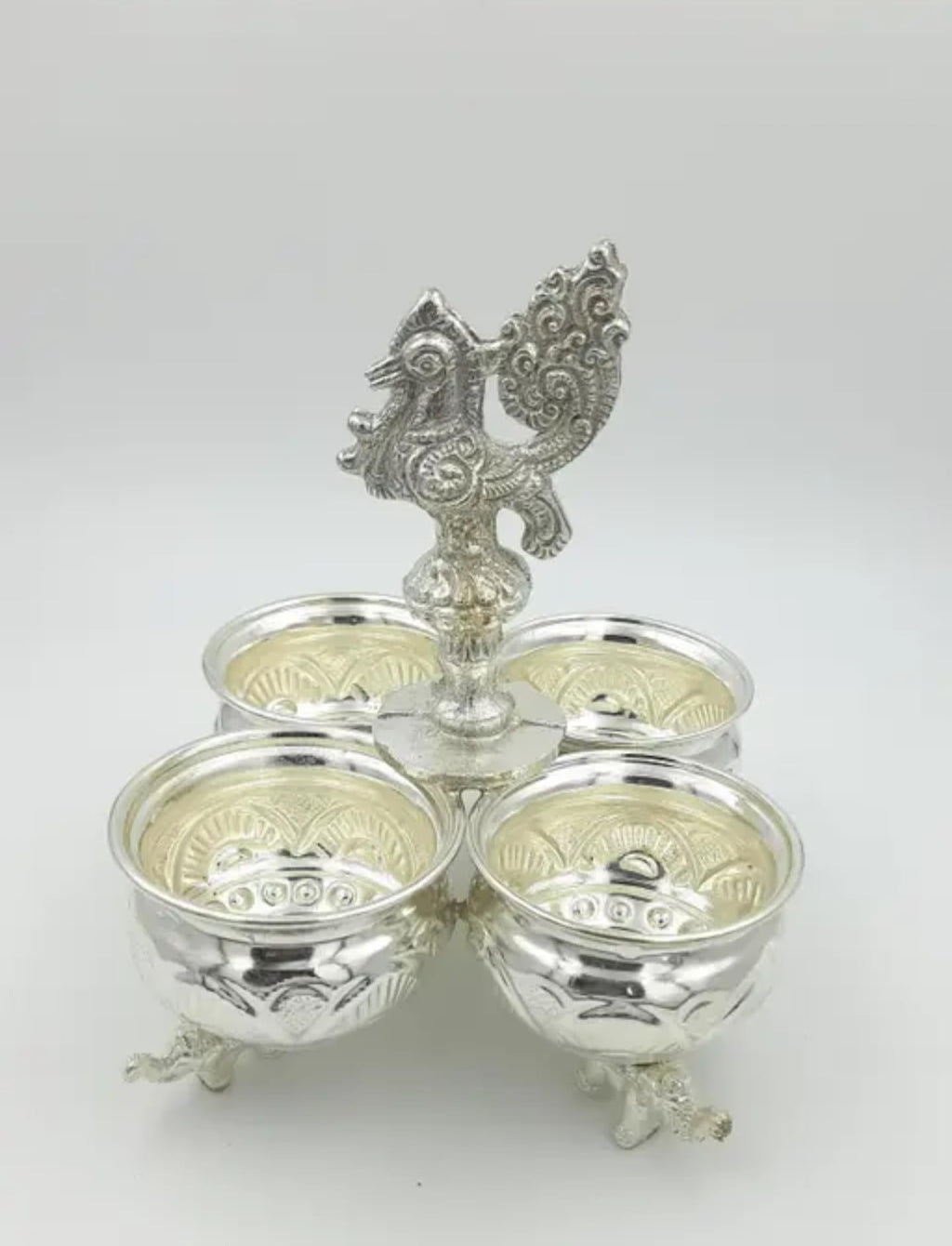 Decorative Silver Dragon Tealight Candle Holder, Glass and Metal, 4-Candle Design, Gothic Fantasy Style
