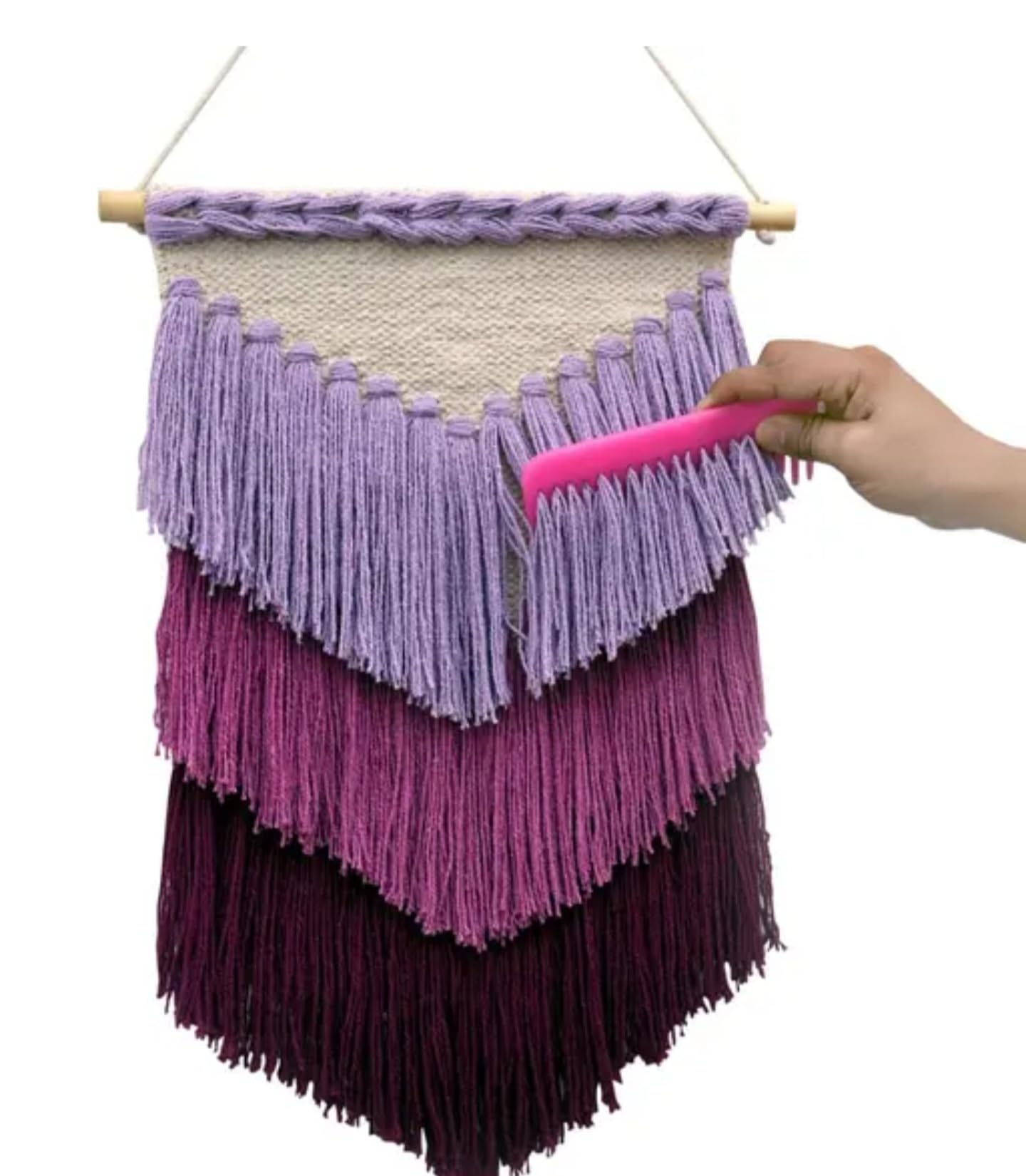 Handmade Macrame Wall Hanging, Purple Ombre Fringe Design, Boho Home Decor