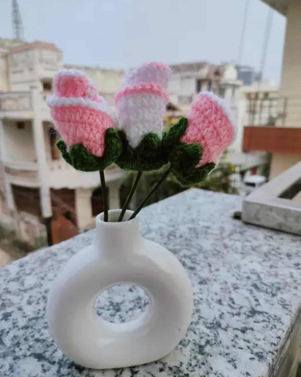 Handmade Crochet Rose Flowers, Pink, Knitted Artificial Bouquet, Home Decor, Set of 3