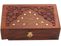 Handcrafted Wooden Jewelry Box with Carved Floral Design, Rosewood Storage Box with Brass Inlay, Gold Metal Latch, Traditional Style