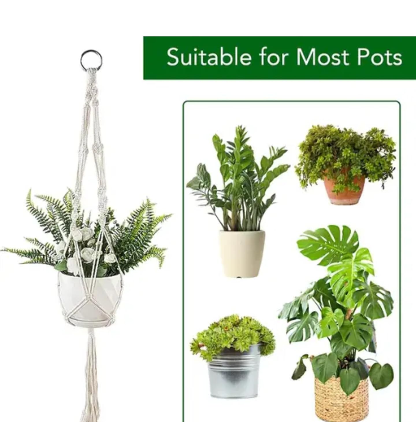 Macrame Plant Hangers Set, 6 Different Styles, Indoor Hanging Planters with White Cotton Rope for Home Decor