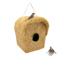 Handmade Natural Grass Bird Nest House, Hanging Birdhouse with Rope, Square Shape for Sparrows
