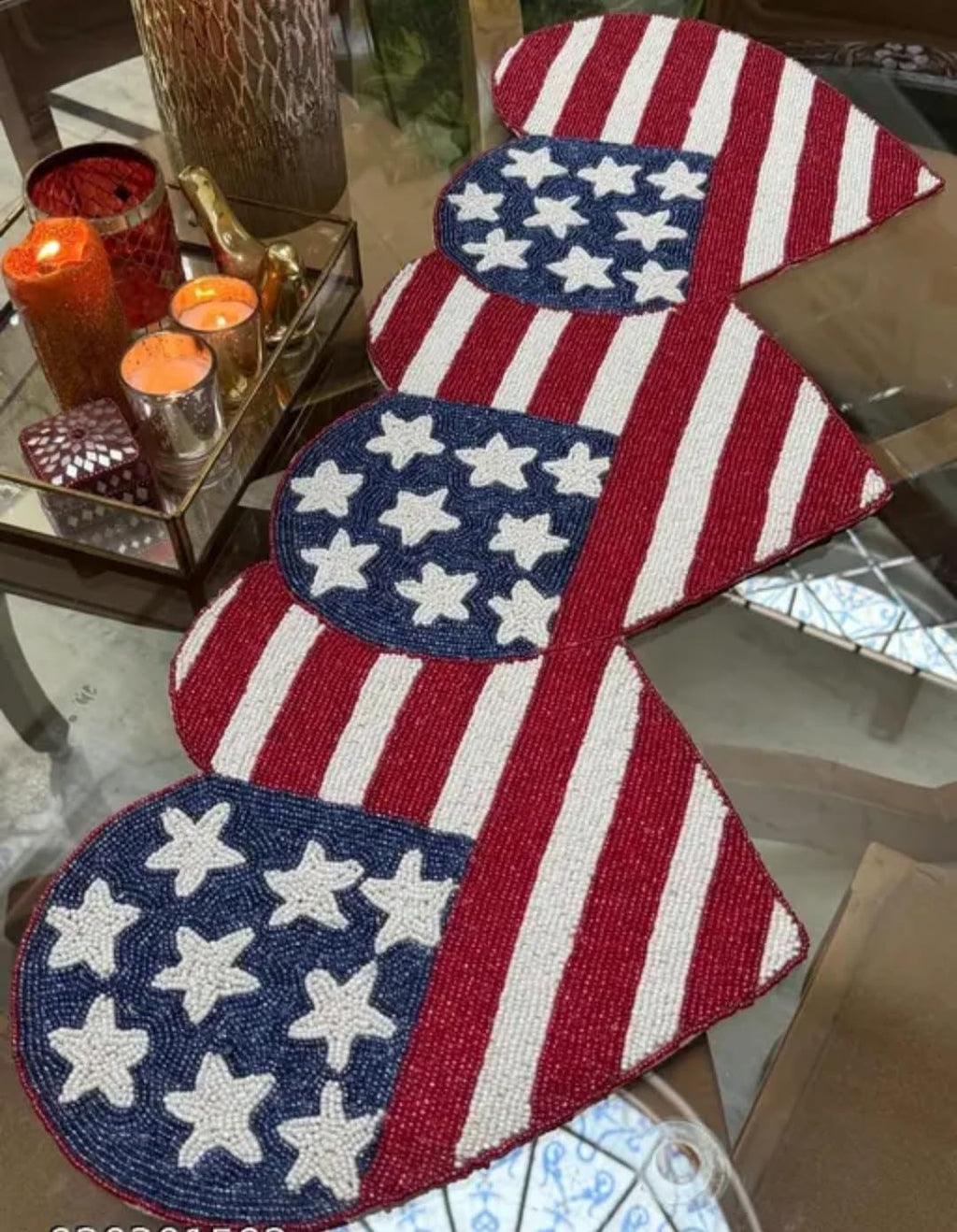 Beaded American Flag Placemats, Stars and Stripes, Red White and Blue, Patriotic Table Decor