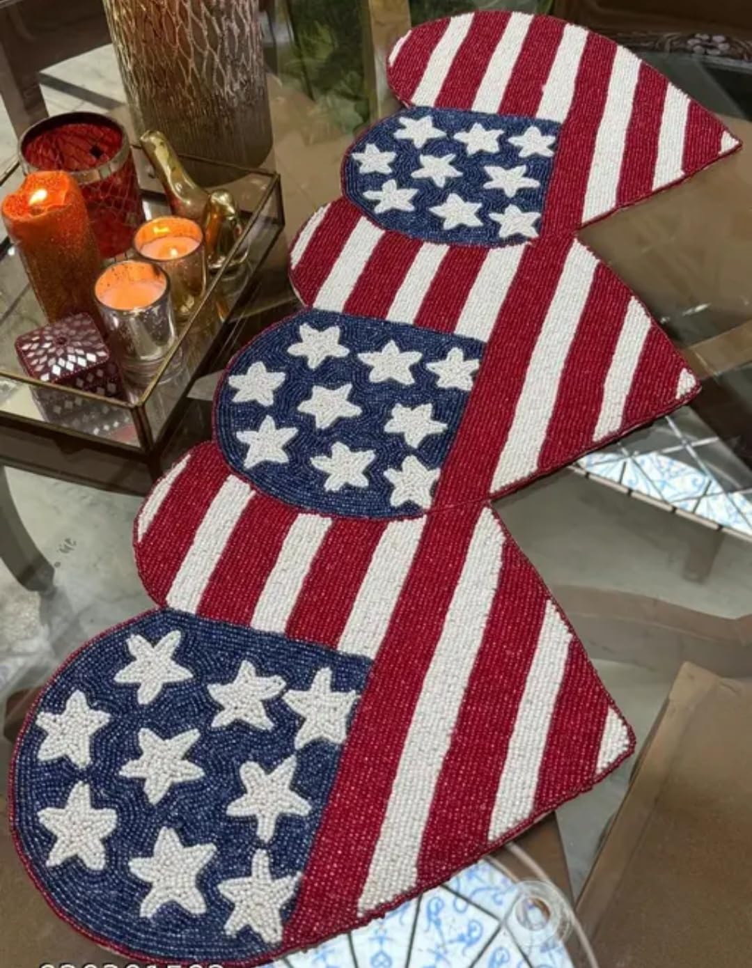 Beaded American Flag Placemats, Stars and Stripes, Red White and Blue, Patriotic Table Decor