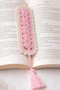 Handmade Crochet Bookmark with Tassel, Pink and White, Knitted Book Accessory, Set of 2