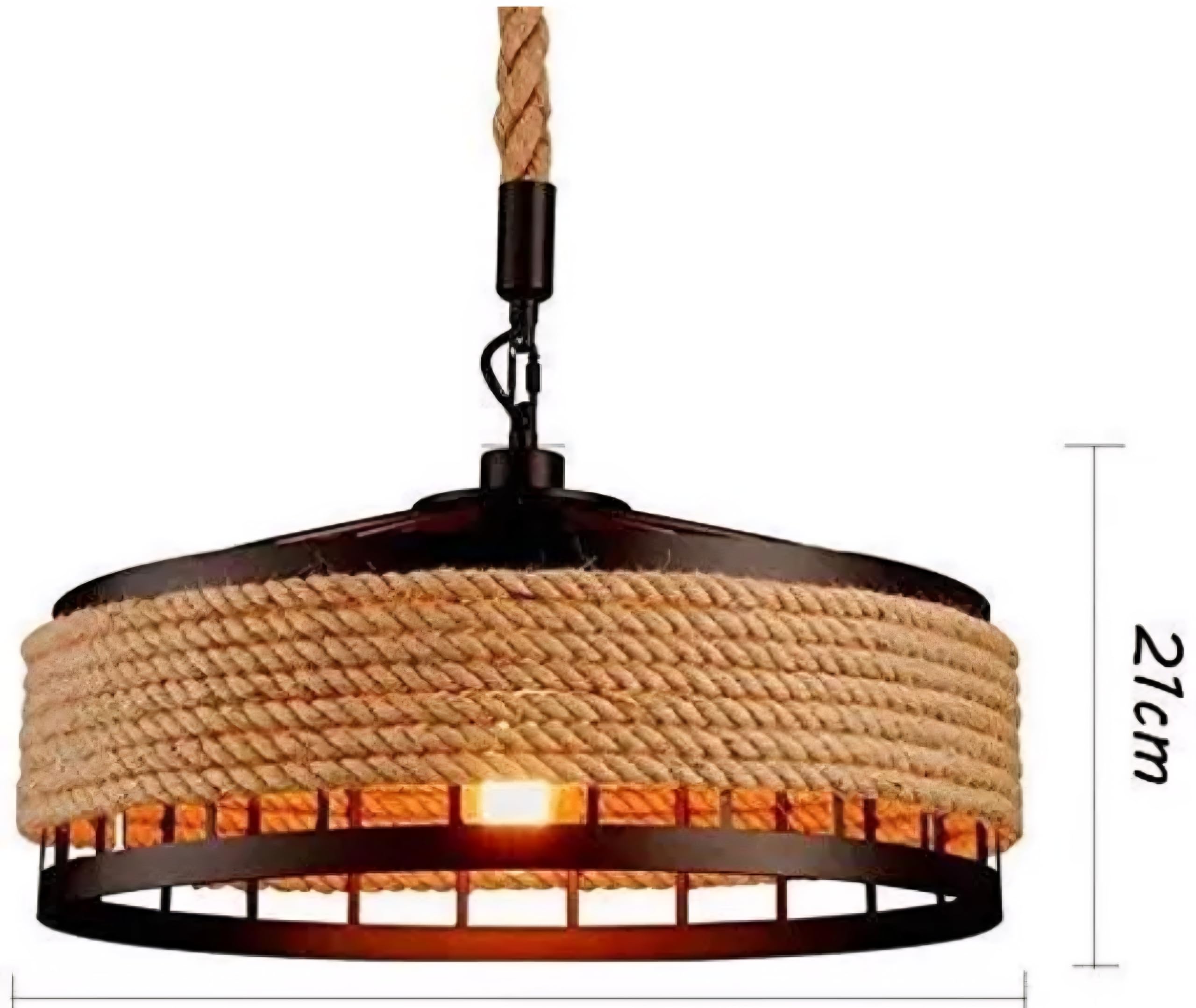 Rustic Rope Pendant Light, Natural Jute with Black Metal Frame, Industrial Farmhouse Style
