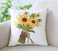 Sunflower Bouquet Embroidered Throw Pillow Cover, White, Floral Design, Square Cushion Case