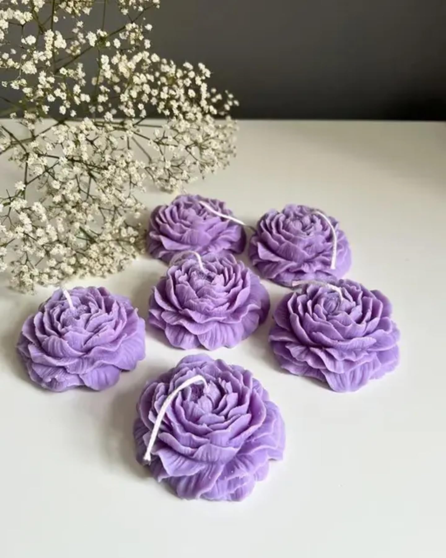 Luxury Big Size Peony Candle, Scented Fancy, Handcrafted Purple Rose Floating Candles, Decorative Floral Design Candle, Set of 4