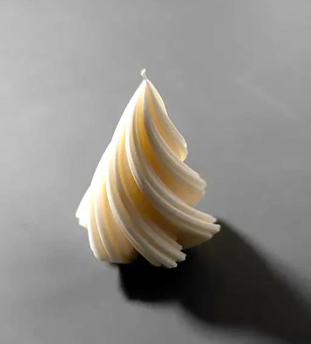 Decorative Spiral Christmas Tree Candle, White, Hand-Crafted