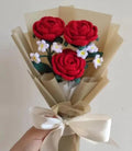 Handmade Crochet Red Rose Bouquet, Knitted Flowers with White Daisies, Gift Wrapped