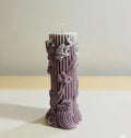 Decorative Pillar Candle, Purple, Floral Botanical Design, Textured Ridged Surface