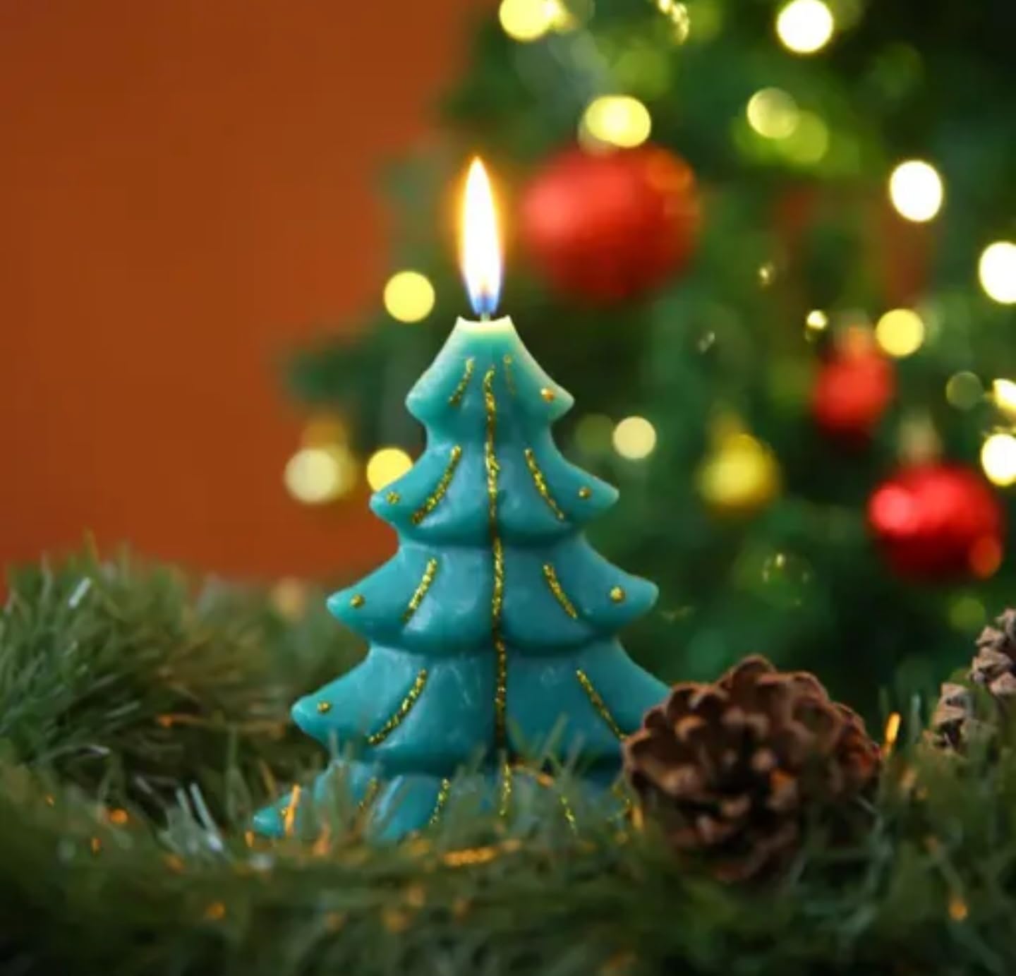 Christmas Tree Candle, Green Wax, Pine Tree Shape, Holiday Decor
