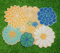 Beaded Floral Placemat, Blue Yellow White Flowers, Round Shape, Decorative Table Mat for Dining