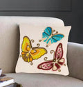 Butterfly Embroidered Throw Pillow Cover, Beaded Sequin Design, Multicolor on Cream, Decorative Cushion Cover
