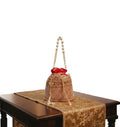 Embroidered Potlie Bag, Red and Gold, Pearl Handle, Bridal Clutch for Wedding