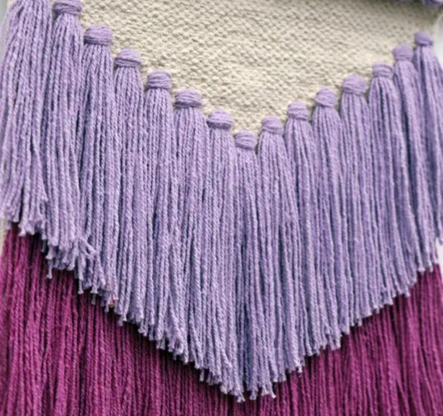 Handmade Macrame Wall Hanging, Purple Ombre Fringe Design, Boho Home Decor