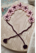 Handmade Crochet Cherry Blossom Headband, Pink Floral Hair Accessory, Knit Flower Crown with Tie Strings
