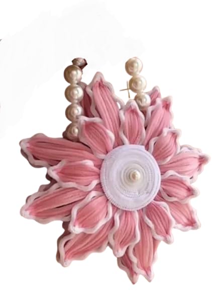 Pink Flower-Shaped Handbag with Pearl Handle, Fabric Clutch, Floral Design