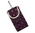Embroidered Velvet Mobile Pouch, Wine Red, Gold Frame Clasp, Sequin Detail, Wristlet Strap