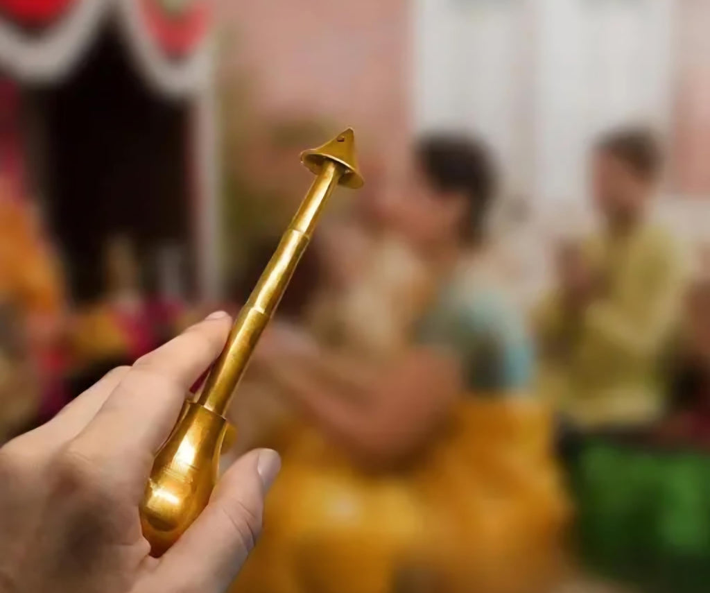 Brass Rosewater Sprinkler, Gold Finish, Traditional Indian Style, Long Neck Decorative Bottle