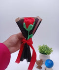 Handmade Crochet Red Rose Bouquet, Single Stem, Gift Wrapped with Ribbon, Valentine's Day
