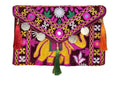 Handmade Bohemian Clutch Purse, Embroidered Elephant Design with Tassels, Decorative Coins, Multicolour, eco-friendly