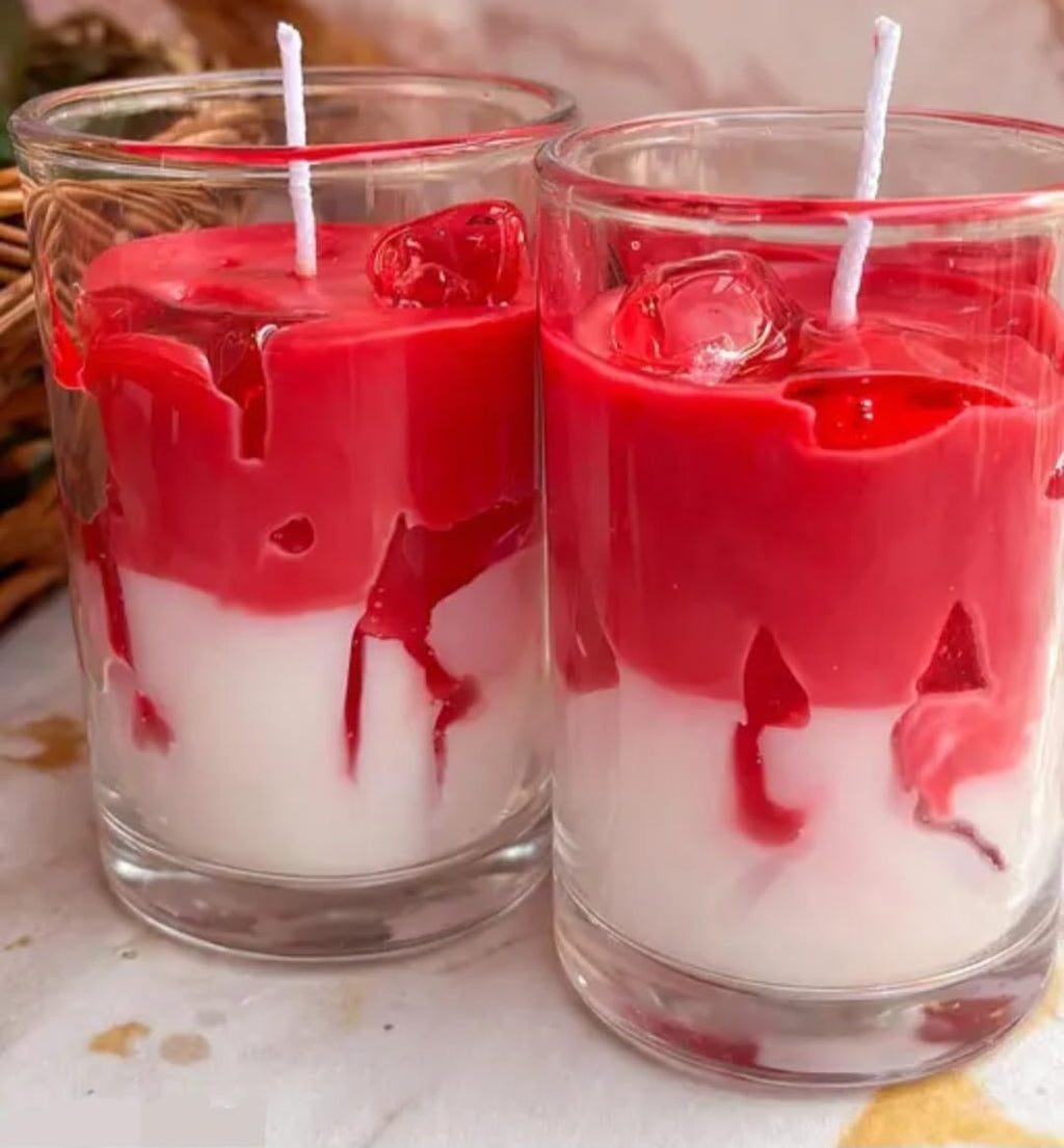 Red and White Two-Tone Glass Jar Candles, Decorative Drip Style, 1 piece