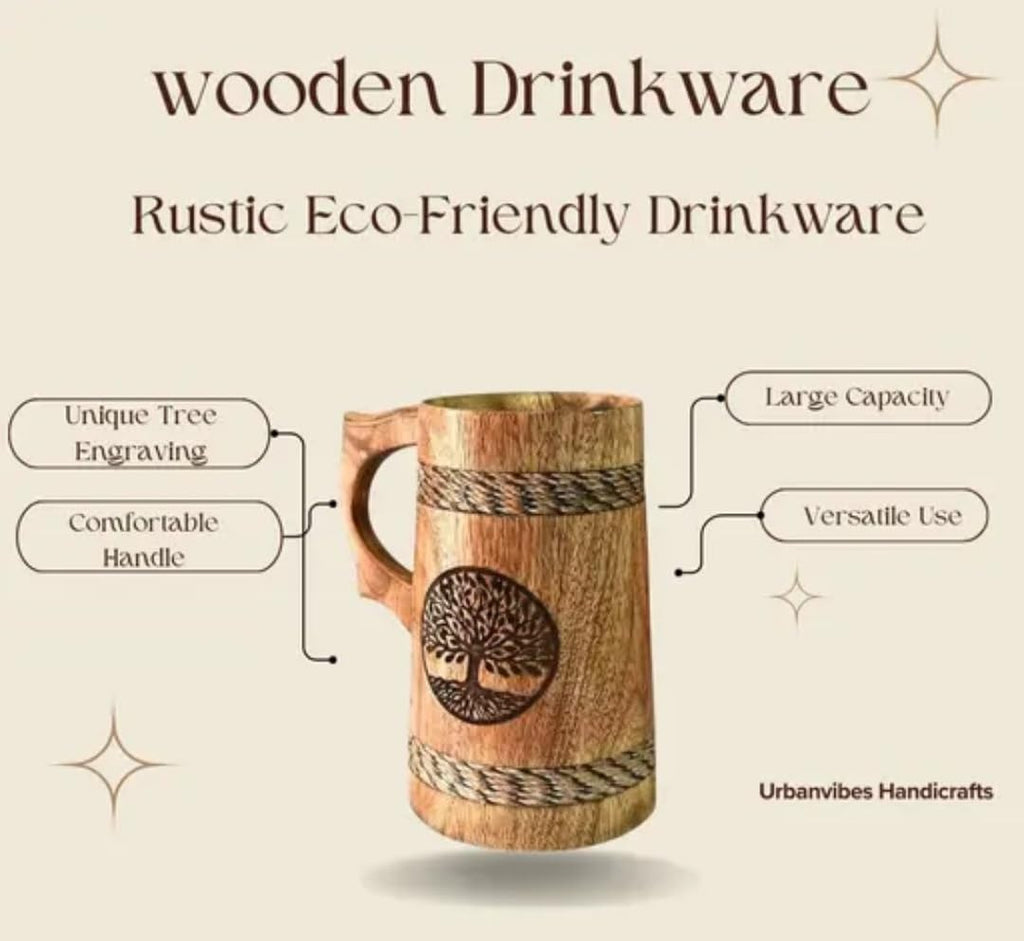 Handcrafted Wooden coffee Mug with Tree of Life Engraving, Rustic Style, Natural Wood