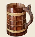 Handcrafted Wooden coffee Mug with Rope Accent, Rustic Barrel Style, Natural Wood Tankard