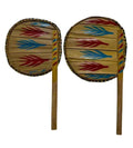 Handcrafted Round Hand Fan, Set of 2, Multicolor Painted Tribal Design, Bamboo Handle