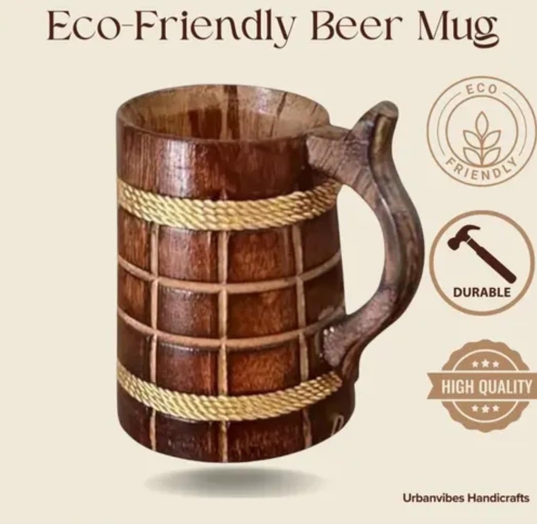 Handcrafted Wooden coffee Mug with Rope Accent, Rustic Barrel Style, Natural Wood Tankard