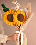 Handmade Crochet Sunflower Bouquet, Knitted Artificial Flowers with Daisy, Yellow, Gift Decor