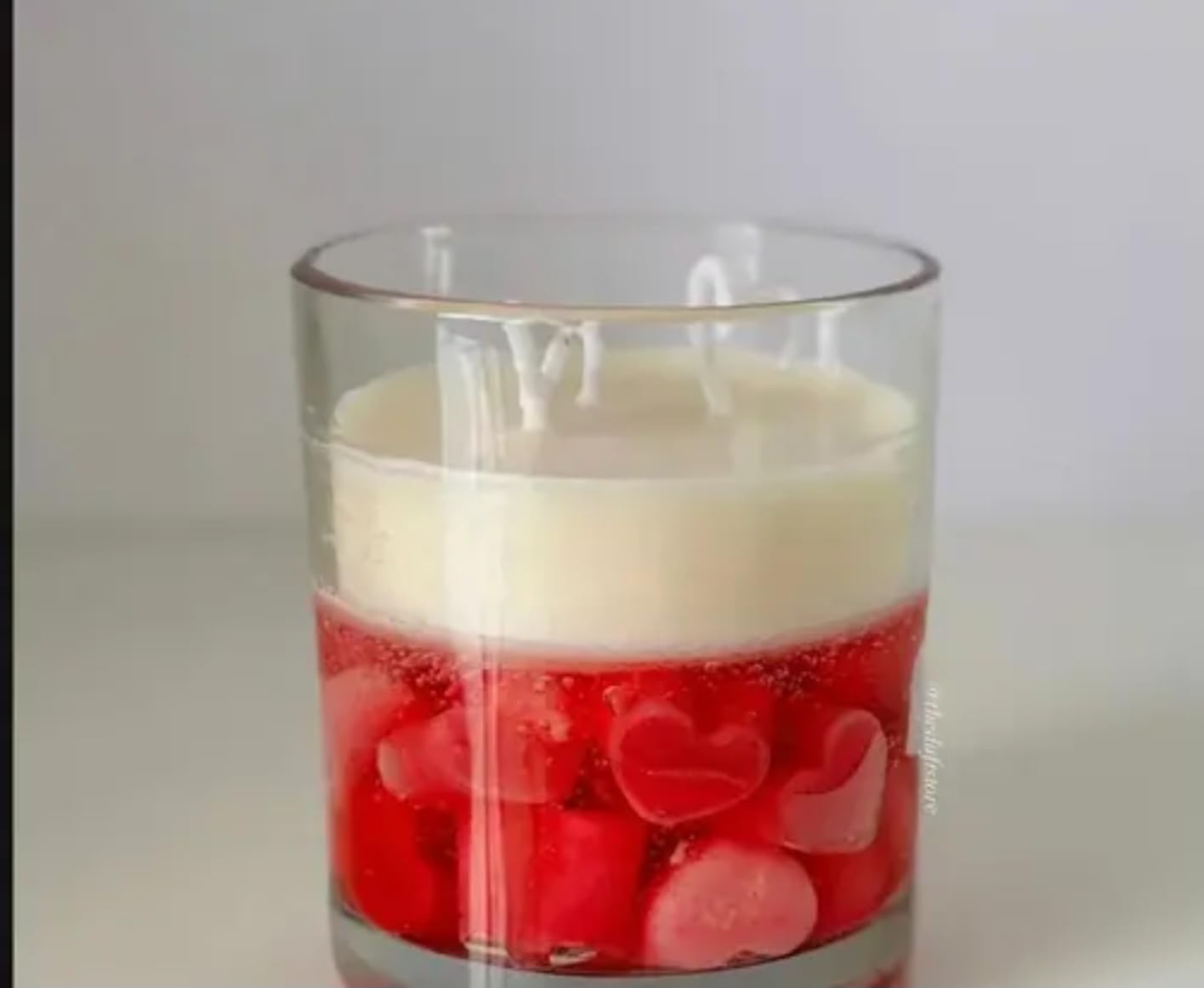 Valentine's Day Heart Ice Cubes glass jar candle, Red and White Cocktail candle