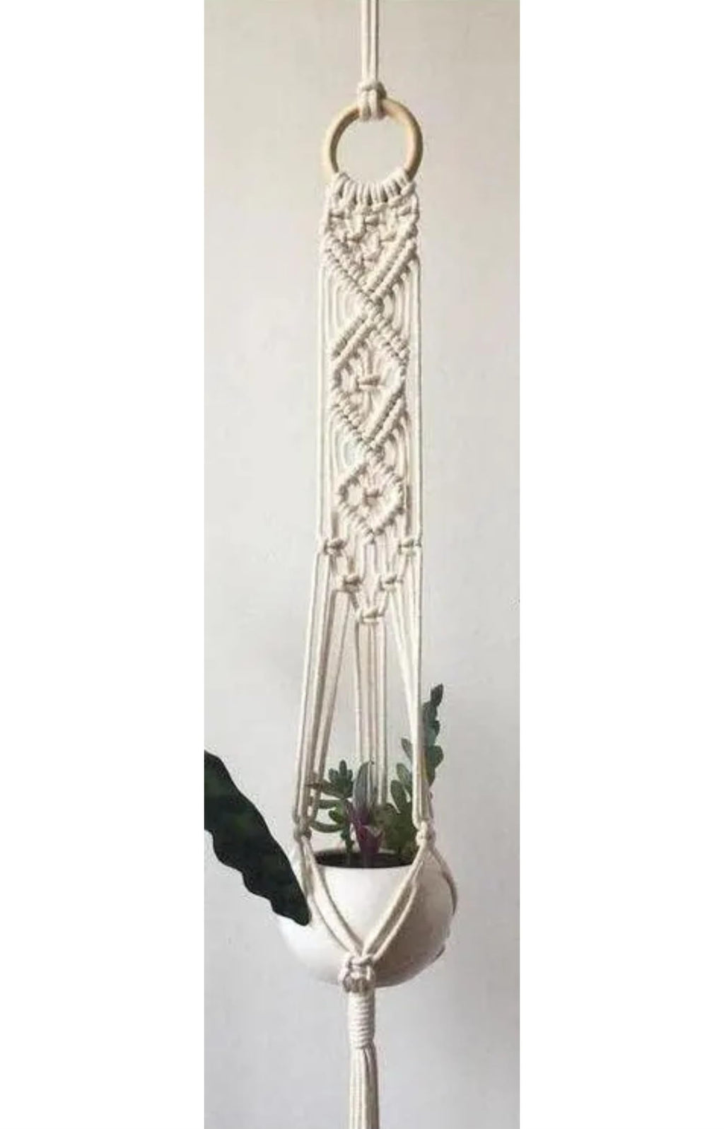 Macrame Plant Hangers Set of 3, Handcrafted Cotton Rope, White Ceramic Pots, Decorative Wall Hanging