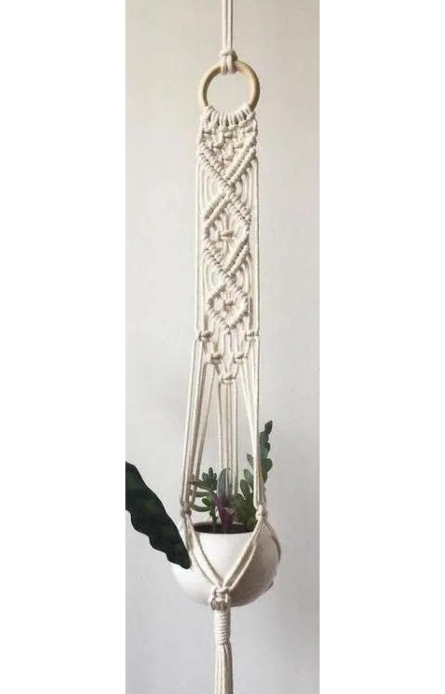 Macrame Plant Hangers Set of 3, Handcrafted Cotton Rope, White Ceramic Pots, Decorative Wall Hanging
