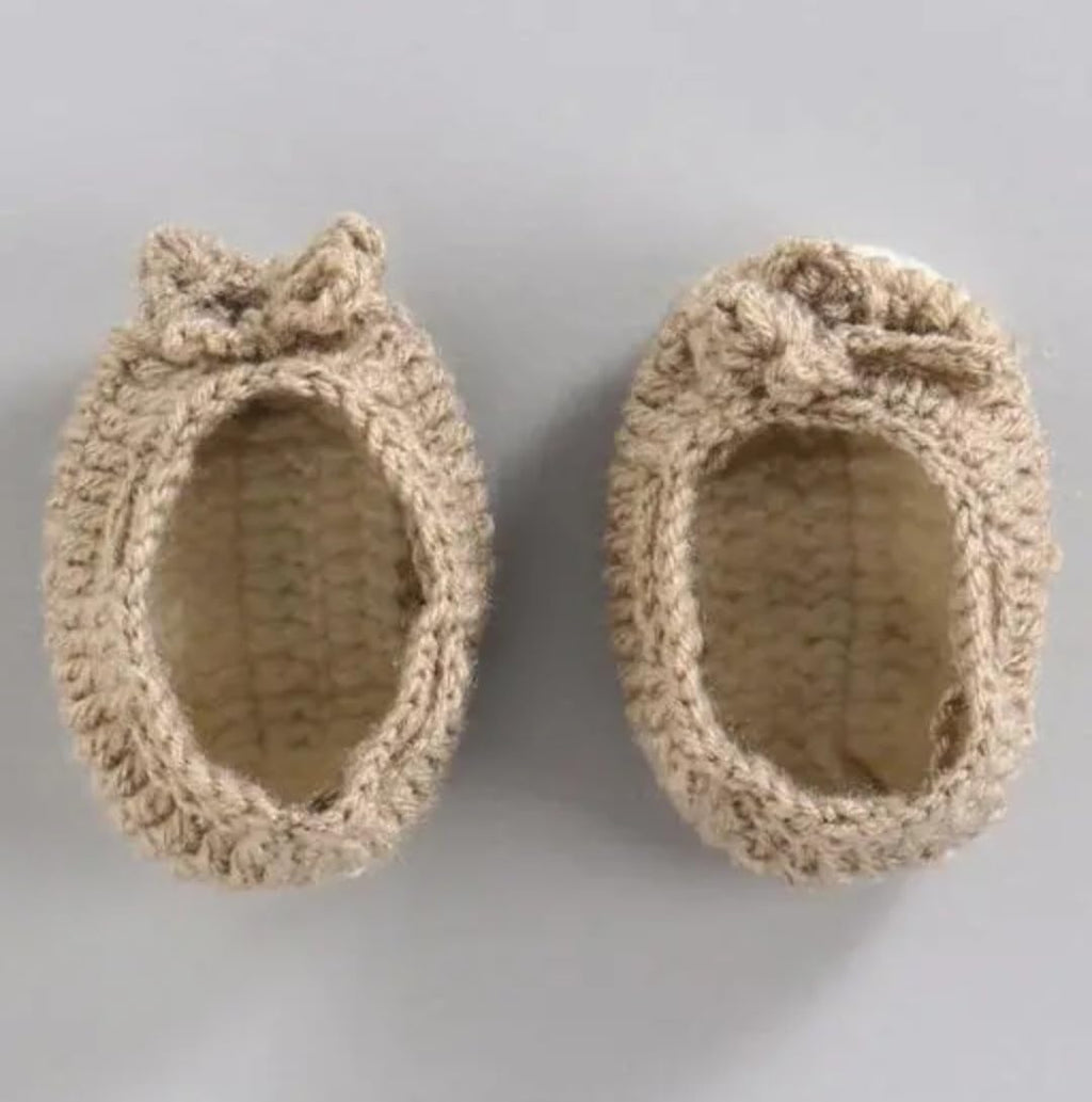 Handmade Crochet Baby Girl Dress Set, Cream, with Matching Headband and Booties, Scalloped Hem
