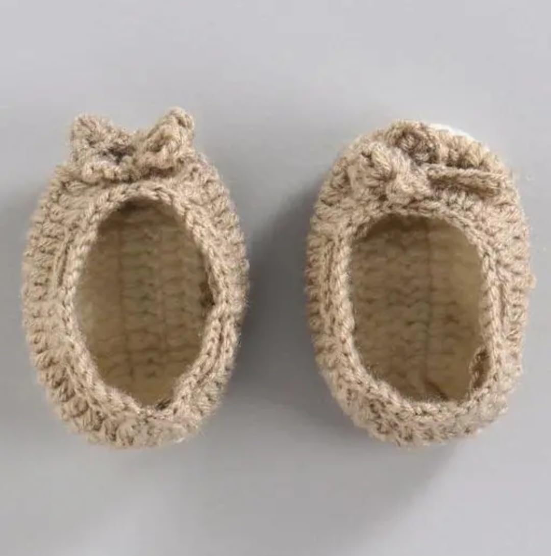 Handmade Crochet Baby Girl Dress Set, Cream, with Matching Headband and Booties, Scalloped Hem