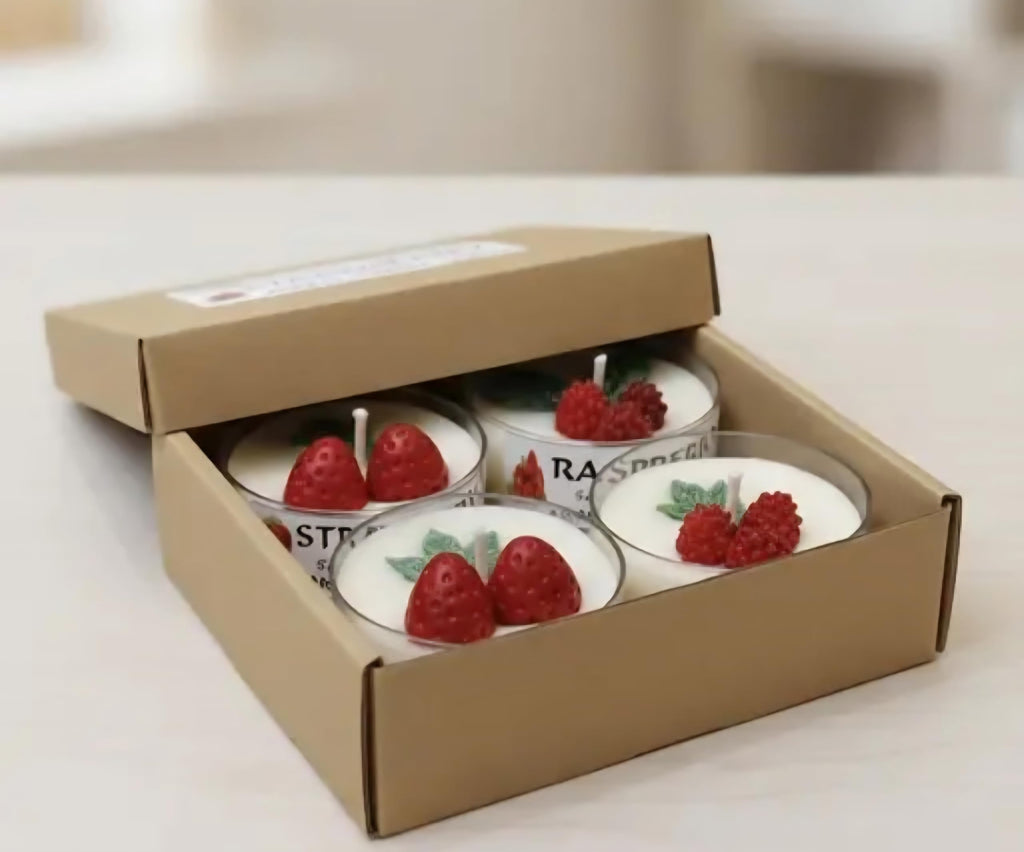 Strawberry Soy Wax Handmade Scented Aroma Candle Lights, Raspberry Scent, Tealight Set