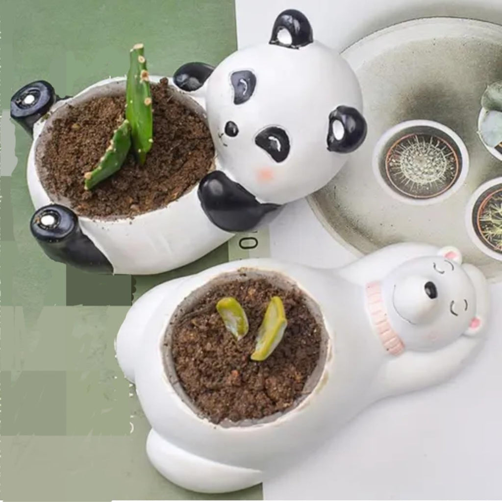 Ceramic Panda Planter Pot Set, White and Black, Succulent Plant Container with Drainage, Decorative Animal Design for Indoor Plants