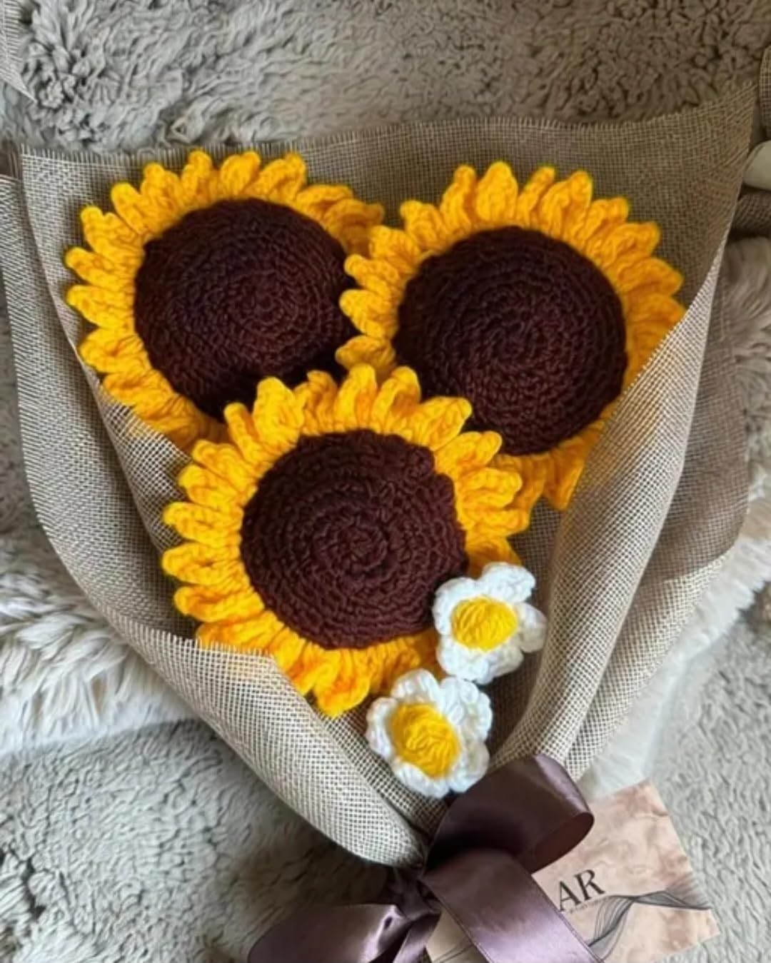 Handmade Crochet Sunflower Bouquet, Yellow, Knitted Floral Bouquet