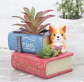 Decorative Succulent Planter Set, Cute Animal Design Book and Cat Shaped Ceramic Pots for Indoor Plants, White and Pink, Set of 4