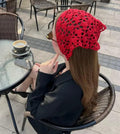 Red Crochet Headband, Lace Floral Pattern, Boho Hair Accessory for Women